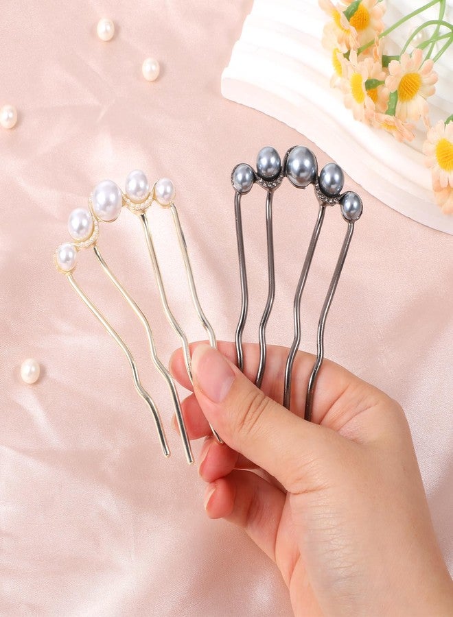 Ajcotahm 2 Pcs Pearl Hair Pins for Buns, Metal U Shaped Hair Fork Vintage French Twist Hair Side Combs for Women Girls Hair Styling Accessories for Wedding Party Holiday Daily - Image 4